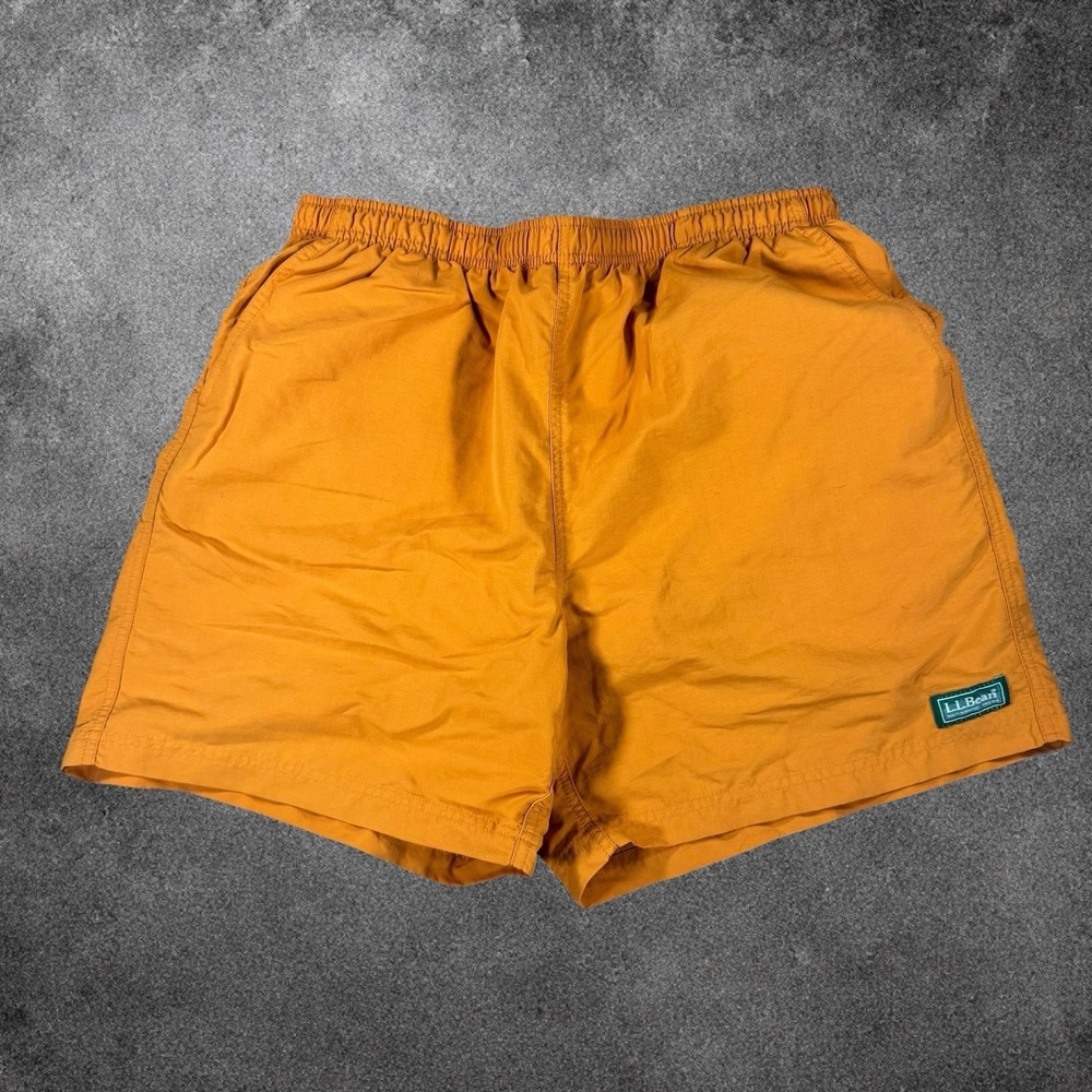 L.L. Bean Men's Swim Trunks XL Orange Nylon Mesh Lined Elastic Waist Shorts - Picture 1 of 6